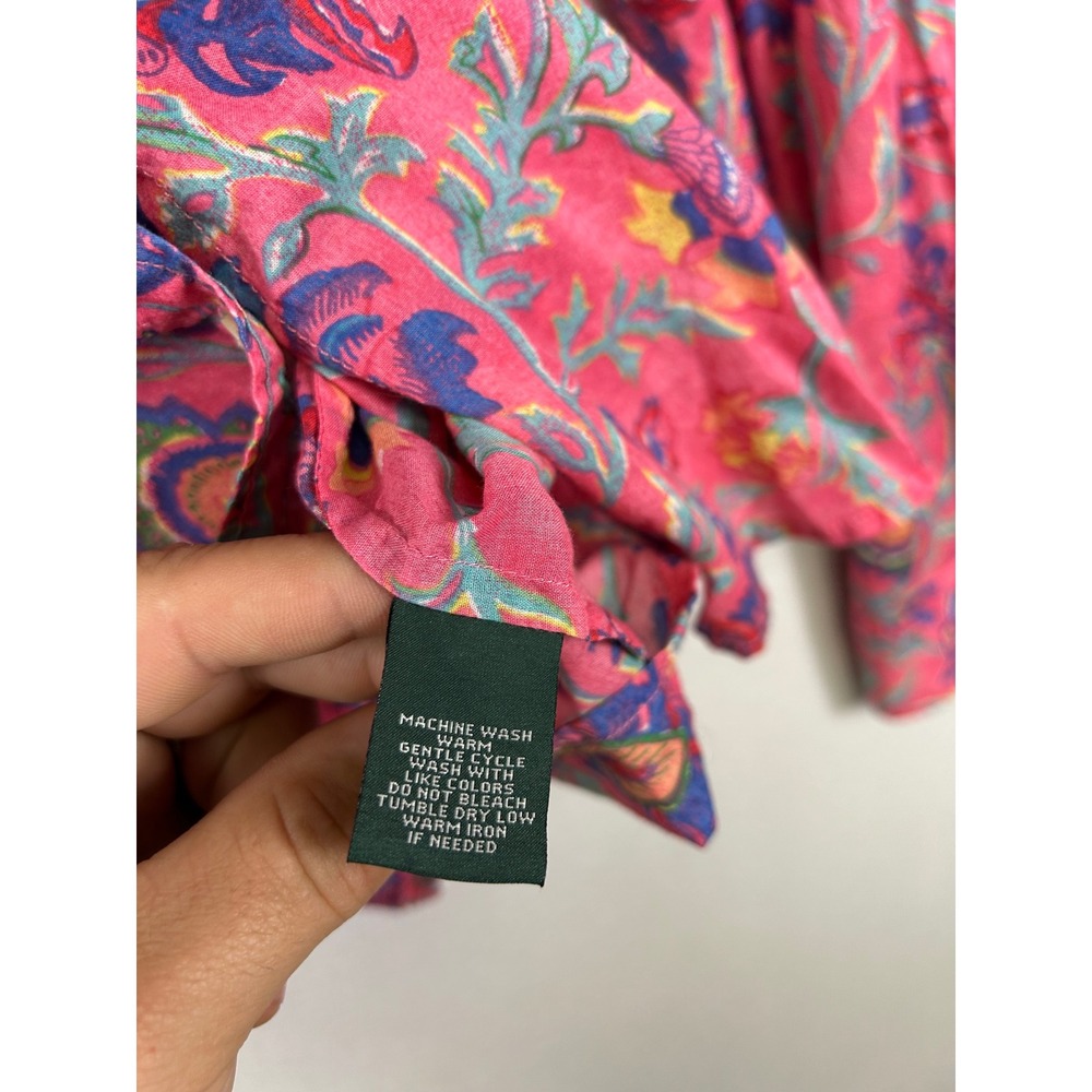Boho Floral Lauren Ralph Lauren Womens XL Pink Paisley Cotton Button Down Shirt - Picture 8 of 9